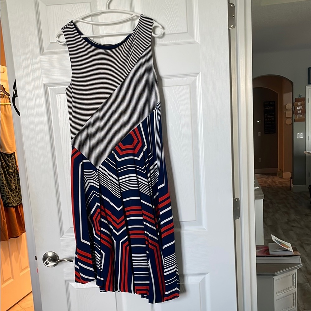 Maeve Blue and Gray Sleeveless Asymmetrical Sundress